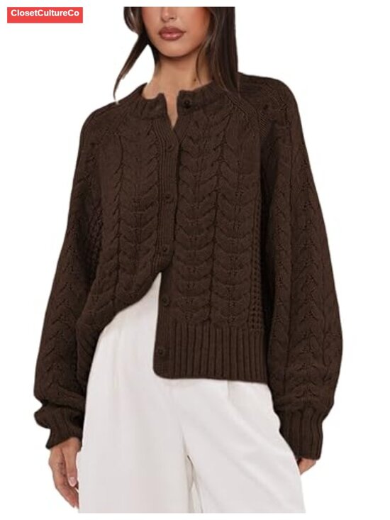 Sweaters - Cable Knit Cardigan Button Open Front Long Sleeve Women's Sweater